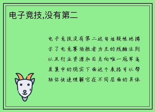 电子竞技,没有第二